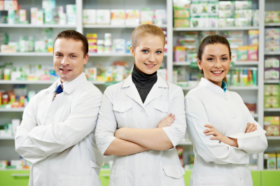 group of happy pharmacists